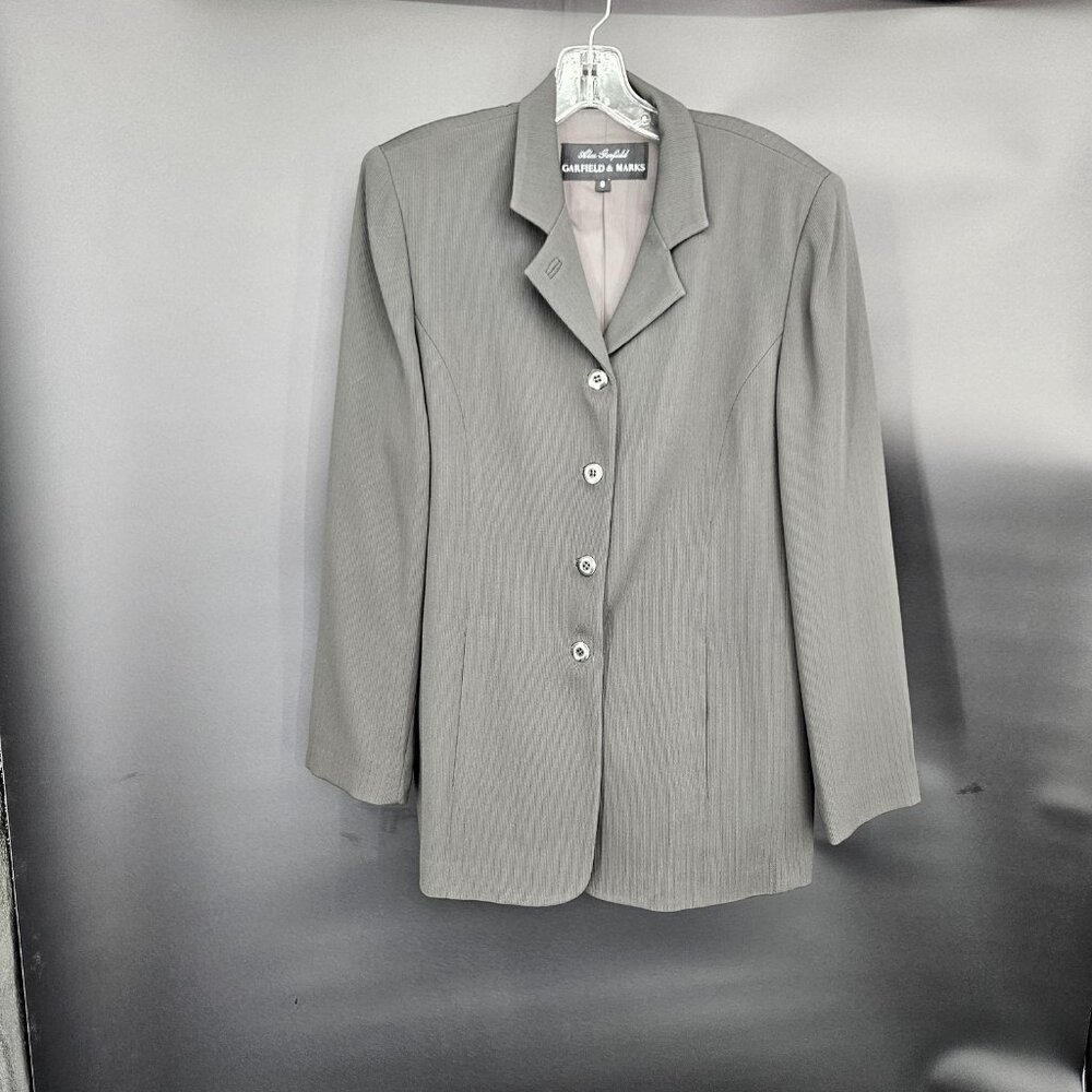 Garfield Marks Blazer Suit Jacket Women 8 Black Longline 4 Button Lined Business - Picture 2 of 12